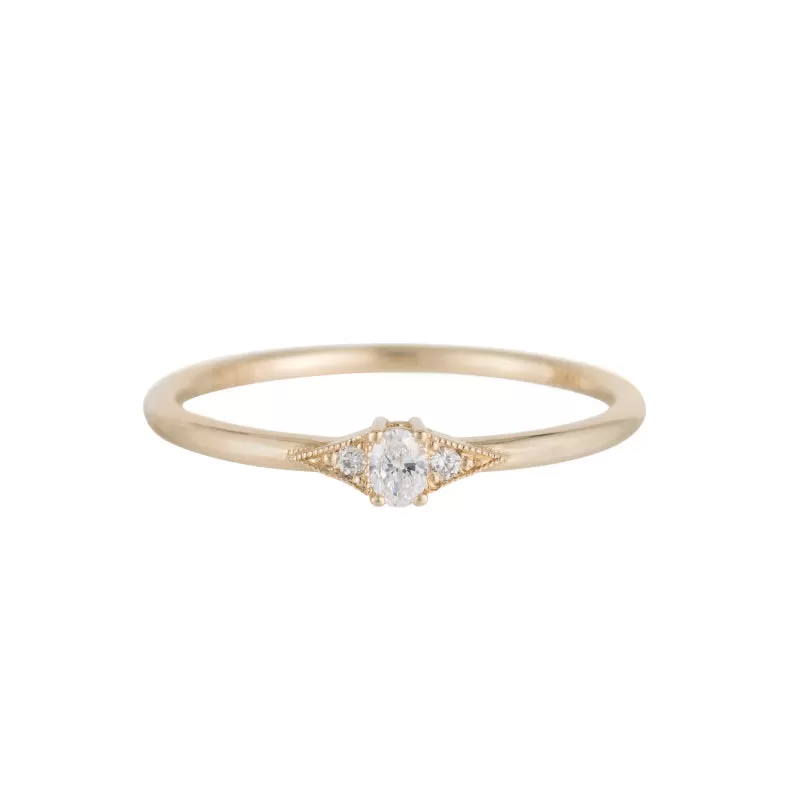 Tiny Diamond Oval Deco Ring