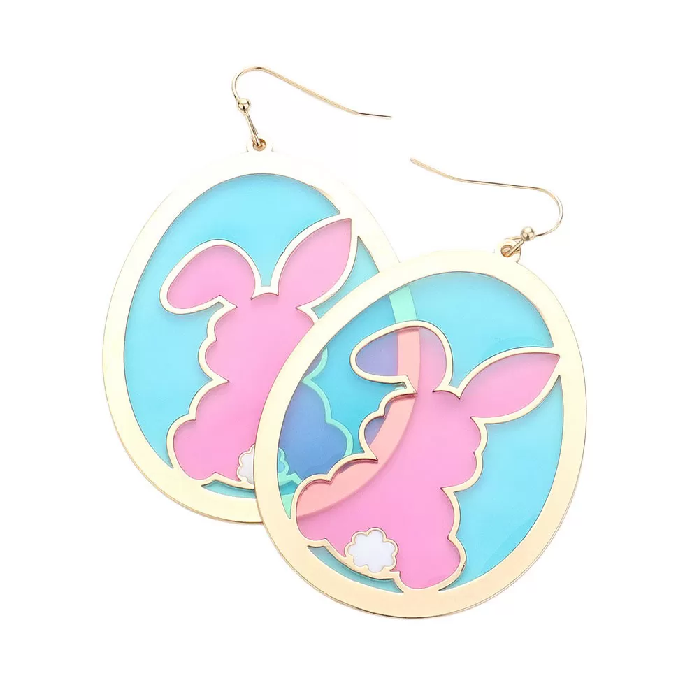 Translucent Oval Easter Bunny Dangle Earrings