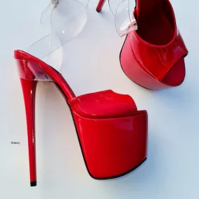 Transparent Ankle Strap Red Gloss High Heel Sandals