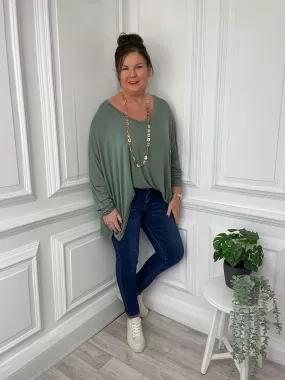 V-Neck Dawny Jersey Top - Khaki