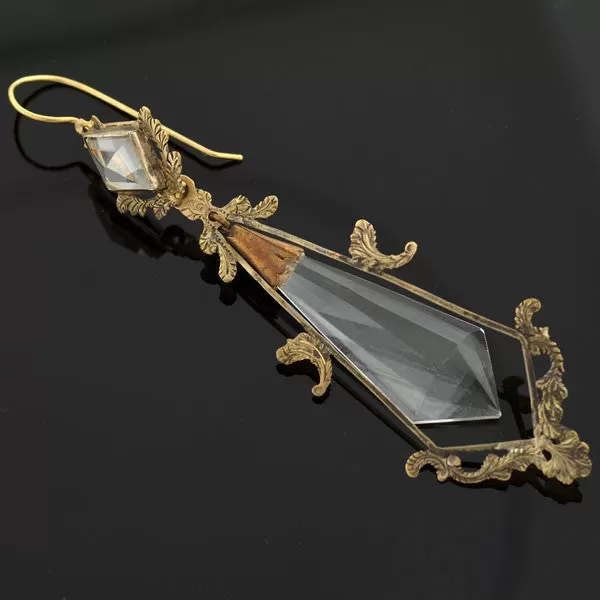 Victorian Long 14kt Faceted Rock Crystal Earrings