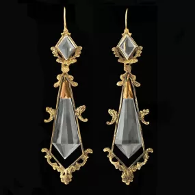 Victorian Long 14kt Faceted Rock Crystal Earrings