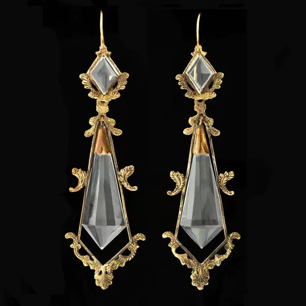 Victorian Long 14kt Faceted Rock Crystal Earrings