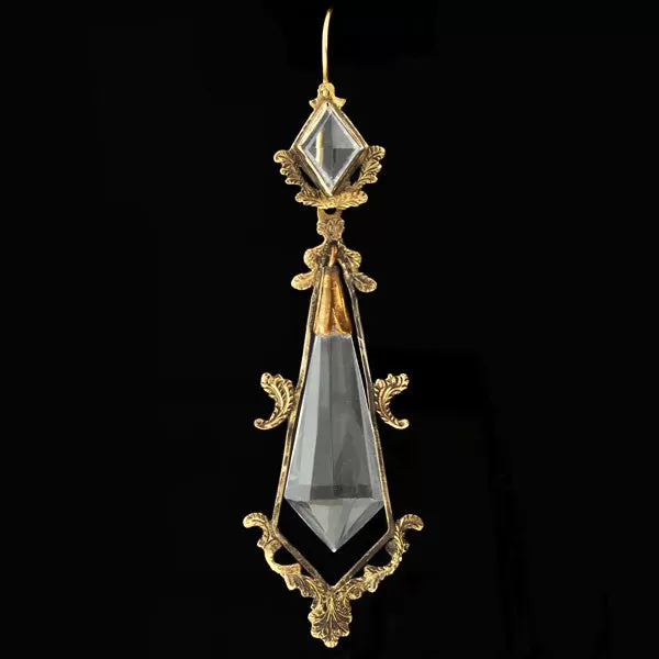 Victorian Long 14kt Faceted Rock Crystal Earrings