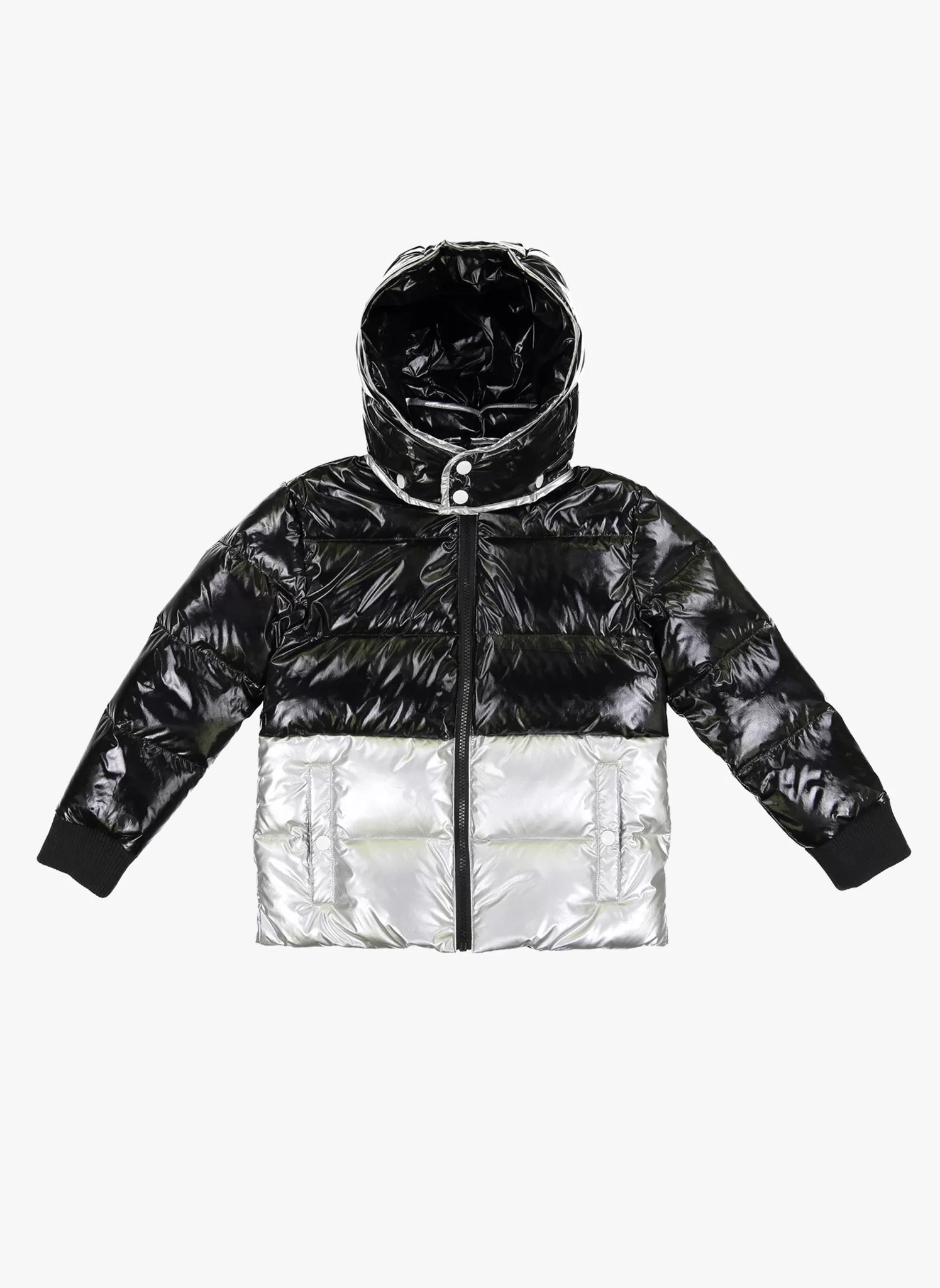 Vierra Rose Chelsea Color Block Puffer in Black/Silver