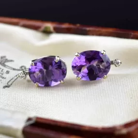 Vintage 14K White Gold Diamond Amethyst Stud Earrings