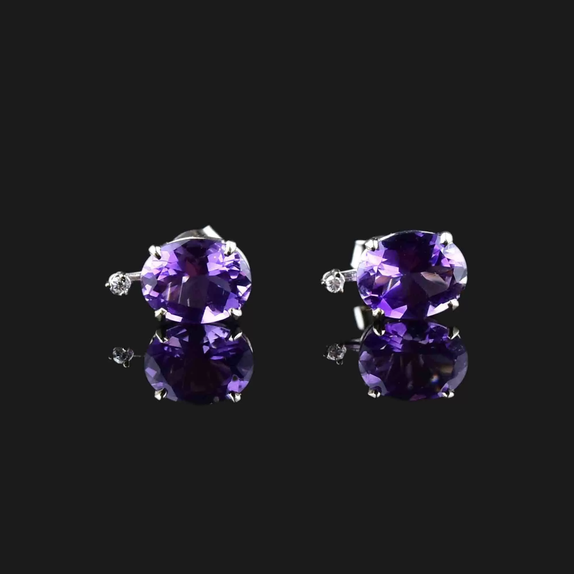 Vintage 14K White Gold Diamond Amethyst Stud Earrings