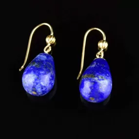 Vintage Art Deco Style Gold Lapis Lazuli Earrings