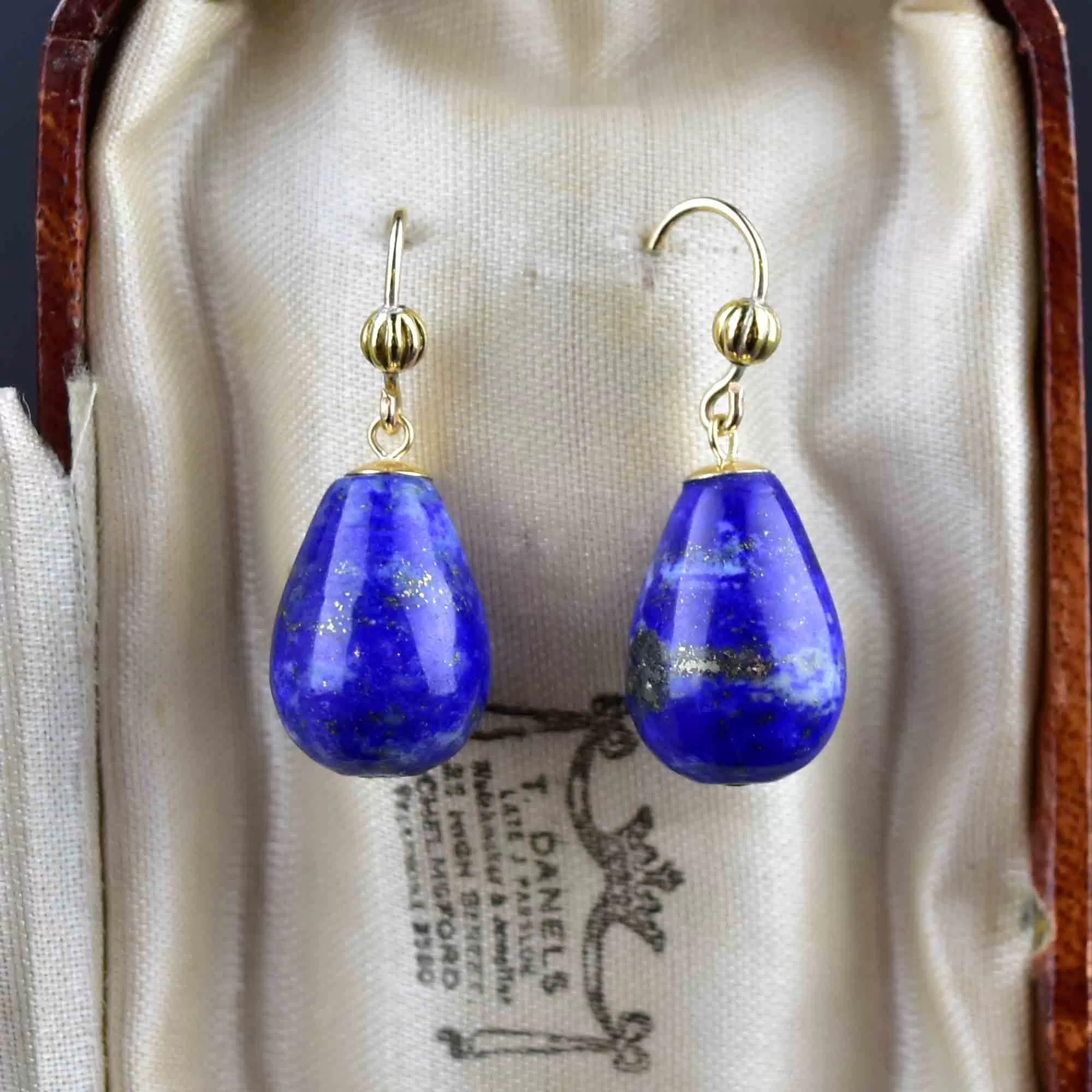 Vintage Art Deco Style Gold Lapis Lazuli Earrings