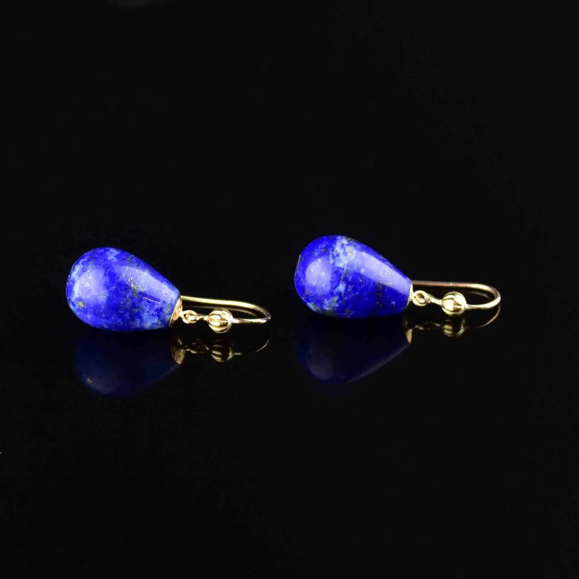 Vintage Art Deco Style Gold Lapis Lazuli Earrings