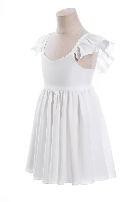 White Ruffle Sleeves Flower Girl Dress Pleated A-line Little Girl Dress for Wedding Party