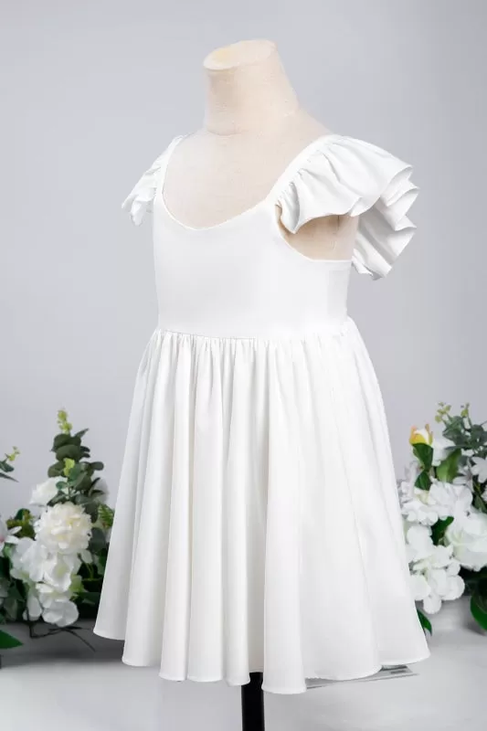 White Ruffle Sleeves Flower Girl Dress Pleated A-line Little Girl Dress for Wedding Party