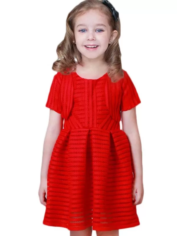 White Short Sleeves Cotton Blend Flower Girl Dresses Tea-Length A-Line Pleated Kids Daily Wear Dress