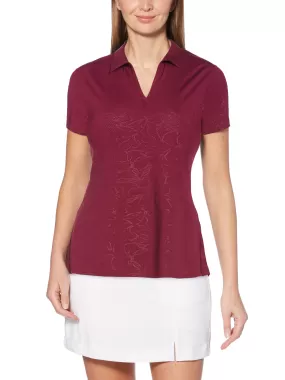 Womens Floral Embossed Polo